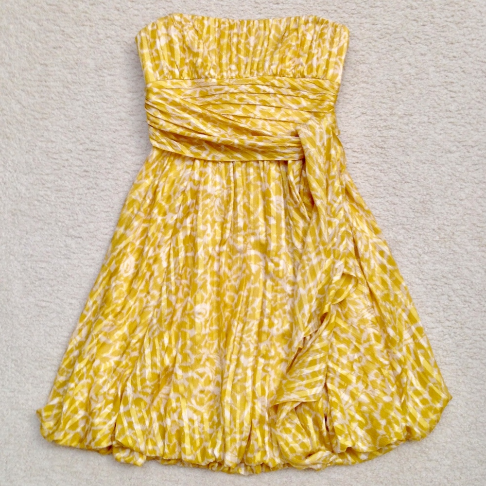 BCBG Max Azria Gold Yellow Strapless Silk Dress